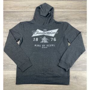 Budweiser Beer Hoodie Adult Medium Gray Graphic Print‎ Thin Lightweight Blend